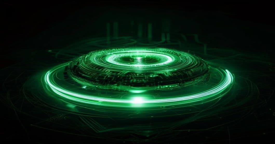 Rete neurale AI stilizzata, verde su nero